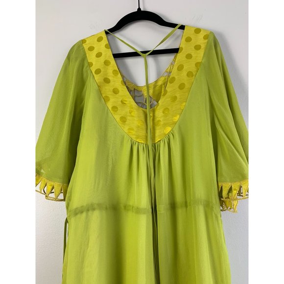 Beau Bois Silk Chartreuse Polka Dot Artsy Dress L - Picture 6 of 12